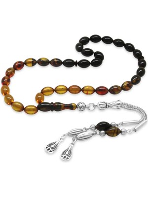 Tesbihane Kararmaz Metal Su Damlası Püsküllü Arpa Kesim Bilek Boy Süzme Bala-Siyah Ateş Kehribar Tesbih