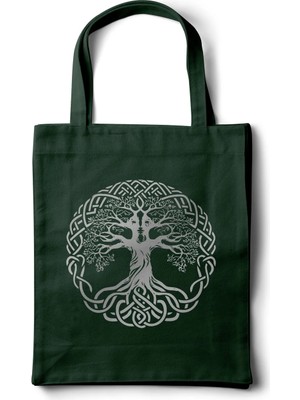 INKD Sanatsal Gabardin Bez Çanta – Norse Yggdrasil Baskılı Tasarım - 35X40