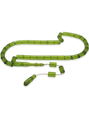 Tesbihane Sistemli Her Bir Tanesi Usta Işçilikli Kesme Kesim Yeşil Ateş Kehribar Tesbih