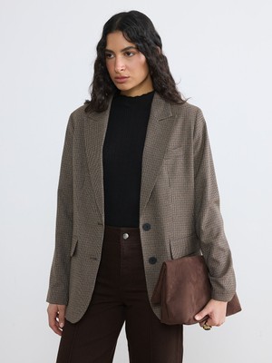 Lcw Kahverengi Ekose Kadın Blazer Ceket