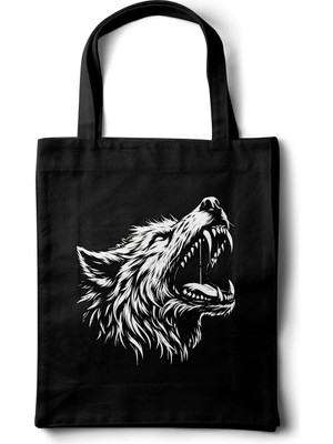 INKD Gabardin Bez Çanta – Uluyan Kurt Baskılı Tasarım - 35X40