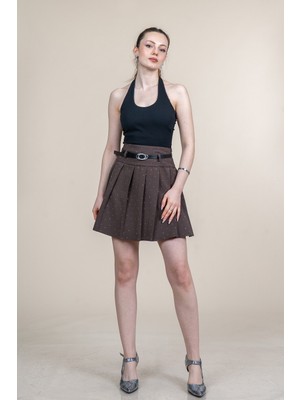 MissVina Taş Baskılı Yüksek Korsajlı Kemerli Mini Etek 6878