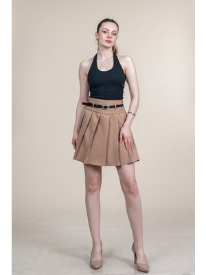 MissVina Taş Baskılı Yüksek Korsajlı Kemerli Mini Etek 6878