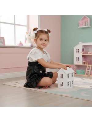 Ayma Kız Çocuk Dantel Detaylı Beyaz Bluz ve Siyah  Jile Elbise Takımı