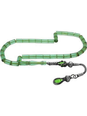 Tesbihane 1000 Ayar Gümüş Kazaz Püsküllü Kesme Kesim Su Yeşili Ateş Kehribar Tesbih