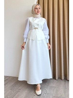 inStyle Asimetrik Yelekli Ikili Takım Beyaz
