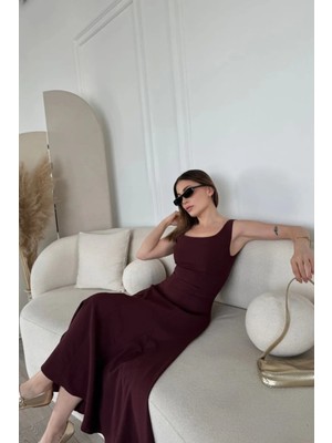 Hiccup Kadın Janes U Yakalı, Vücuda Oturan Midi Elbise Leylak Moru