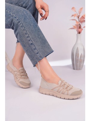 Akgün Terlik Kadın Bej Memory Foam Yürüyüş Ayakkabısı