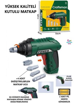 Brother Toys Oyuncak Pilli Kaliteli Matkap Tamir Seti Yeşil Renk 17 Cm.