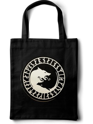 INKD Sanatsal Gabardin Bez Çanta – Norse Kurt Logo Baskılı Tasarım - 35X40