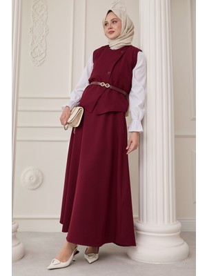 inStyle Asimetrik Yelekli Ikili Takım Bordo