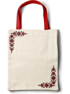 INKD Sanatsal Bez Çanta – Geleneksel Köşe Motifli Tasarım - 35X40