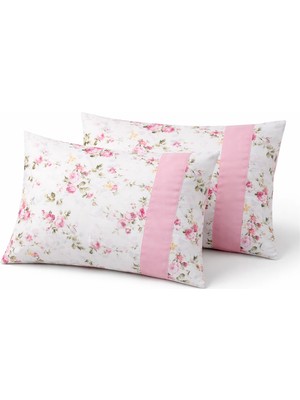 Ankazen Çiçekli Pembe Şeritli  Zarf Yastık Kılıfı 2 Adet