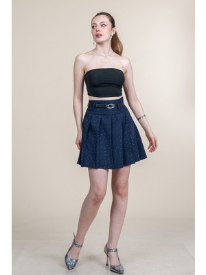 MissVina Taş Baskılı Yüksek Korsajlı Kemerli Mini Etek 6878