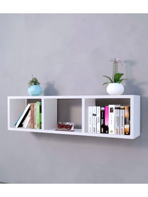 BanaBi Mobilya Tuana Dekoratif 3 Bölmeli Duvar Rafı & Kitaplık - Beyaz Mdf