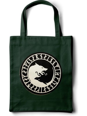 INKD Sanatsal Gabardin Bez Çanta – Norse Kurt Logo Baskılı Tasarım - 35X40