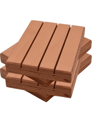 Özbience 4'lü Ahşap Sabunluk Seti, 13X10X2 Cm, Doğal ve Şık Tasarım