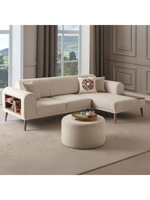 Edsy Home Drog Köşe Koltuk Takımı Bukle Kumaş Krem Sağ Köşe