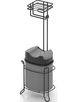 Özbience Şık Siyah Ayaklı Yedekli Wc Kağıtlık ve Çöp Kovası Seti