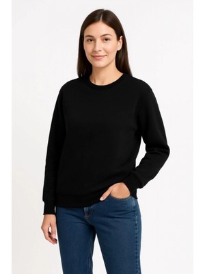MiraLive Miray- Üç Iplik Düz Bisiklet Yaka Sweatshirt  - Siyah