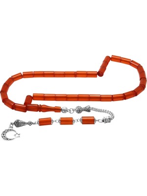 Tesbihane Kararmaz Metal Püsküllü Kesme Kesim Kırmızı Ateş Kehribar Tesbih