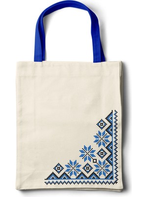 INKD Sanatsal Bez Çanta – Geleneksel Köşe Motifi Tasarım - 35X40
