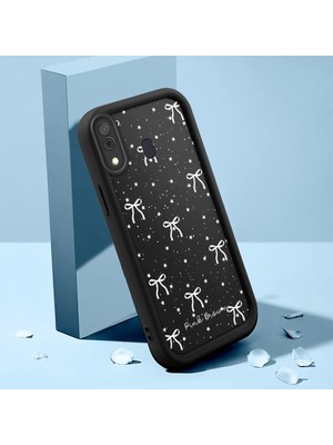 HONTINGA Samsung Galaxy A20 ile Uyumlu Kılıfı Düşüme Önleyici Basitlik Anti Düşme Kamera Korumali Şirin Fiyonk Siyah Desen Yumuşak Silikon Telefon Kılıfı Kadın ve Erkek Için Uygundur K2-0467