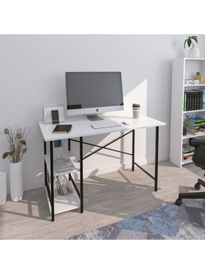 Pratico Rimi Metal Çalışma Masası 2 Raflı Beyaz Ofis Laptop Bilgisayar Masası 60X120