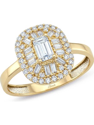 Lilarote Modern Tasarımlı Altın Baget Yüzük