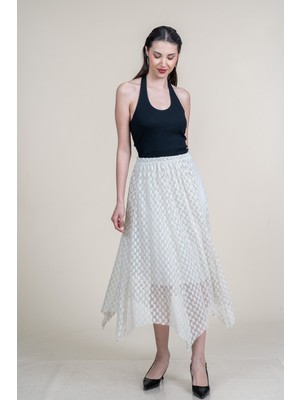MissVina Asimetrik Kesim Beli Lastikli Tül Etek 6881