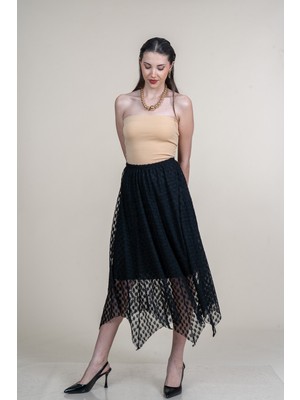 MissVina Asimetrik Kesim Beli Lastikli Tül Etek 6881