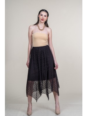 MissVina Asimetrik Kesim Beli Lastikli Tül Etek 6881