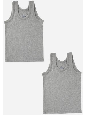 Baykar Erkek Çocuk Oval Yaka Organik Pamuklu Atlet 2'li Paket Gri Melanj