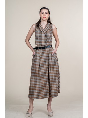 MissVina Mini Yelek ve Kemerli Etek Ekose Takım 1296