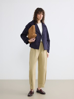 Lcw Lacivert Oversize Kadın Süet Görünümlü Trençkot