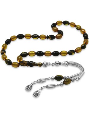 Tesbihane Kararmaz Metal Su Damlası Püsküllü Arpa Kesim Bilek Boy Sarı-Siyah Ateş Kehribar Tesbih