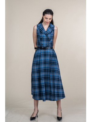 MissVina Mini Yelek ve Kemerli Etek Ekose Takım 1296