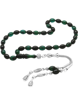 Tesbihane Kararmaz Metal Su Damlası Püsküllü Arpa Kesim Bilek Boy Turkuaz-Siyah Ateş Kehribar Tesbih