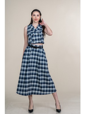 MissVina Mini Yelek ve Kemerli Etek Ekose Takım 1296