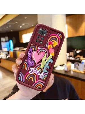HONTINGA Xiaomi Redmi Note 11S ile Uyumlu Kılıfı Düşüme Önleyici Basitlik Anti Düşme Kamera Korumali Kalp Bordo Desen Yumuşak Silikon Telefon Kılıfı Kadın ve Erkek Için Uygundur K2-7233
