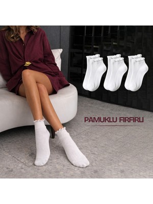 Kral Socks 3 Çift Pamuklu Fırfırlı Kadın Patik Çorap – Dikişsiz Burun