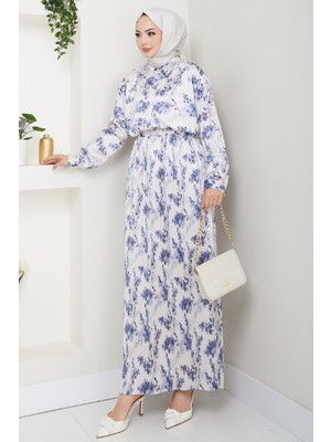 inStyle Saten Buğulu Piliseli Indigo Etekli Takım