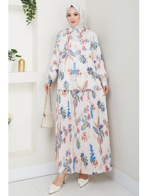 inStyle Saten Çiçekli Turuncu Piliseli Etekli Takım