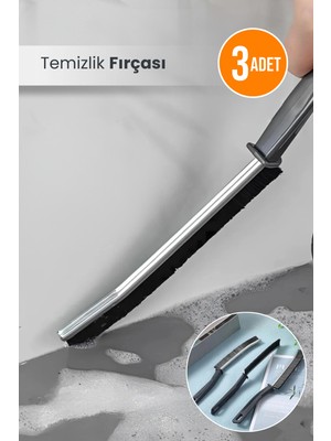 Orvila 3'lü Ince Detaylı Temizlik Fırçası  Dar Köşe Kıl Saplı Fırçası Banyo Mutfak 23 cm