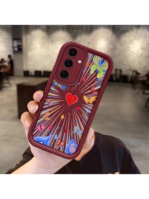 HONTINGA Samsung Galaxy S24 Fe ile Uyumlu Kılıfı Düşüme Önleyici Basitlik Anti Düşme Kamera Korumali Kalp Bordo Desen Yumuşak Silikon Telefon Kılıfı Kadın ve Erkek Için Uygundur K2-7233