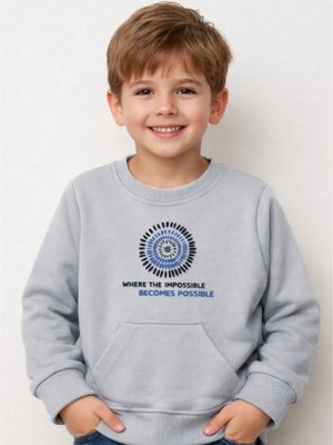 Bebolly Bisiklet Yaka Baskılı Cepli Sweartshirt Parçalı Becomes Baskılı Gri Unisex