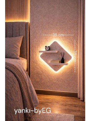 yankı-byeg Mat Beyaz Mdf Led Işıklı Elektrik Bağlantılı Uçan Duvar Rafı Aydınlatma Dekoratif Raf