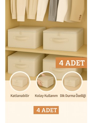 Özbience 4’lü Krem Destekli Hurç Büyük Boy – Fermuarlı Katlanabilir Saklama Kutusu