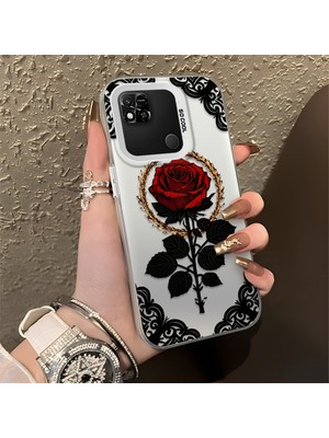 HONTINGA Xiaomi Redmi 10A ile Uyumlu Kılıfı Silikon Kenar Sert Arka Düşüme Önleyici Basitlik Anti Düşme Kamera Korumali Gül Desen Telefon Kılıfı Kadın ve Erkek Için Uygundur K1-0867