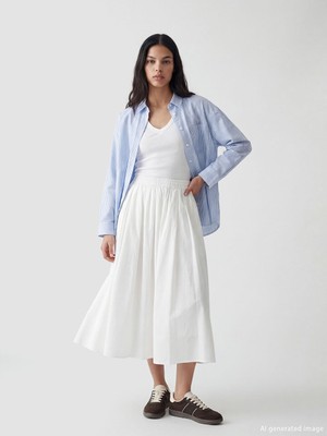 Lcw Beyaz Beli Lastikli Poplin Kloş Etek